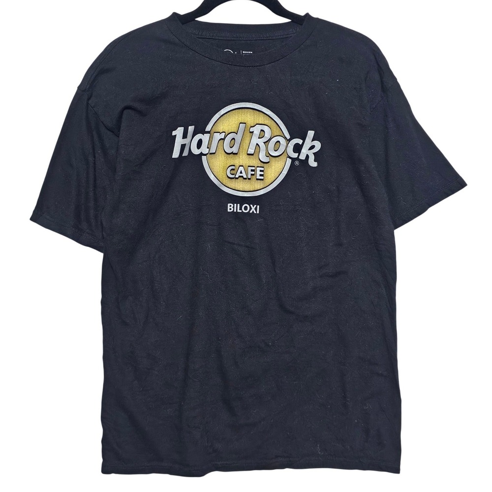 Hard Rock Cafe Biloxi Mens Black Graphic T-Shirt Medium Cotton Short Sleeve Logo